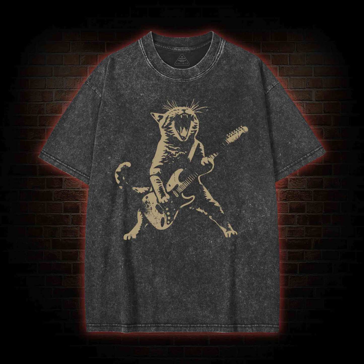 Rock Cat Playing Guitar Washed T-shirt