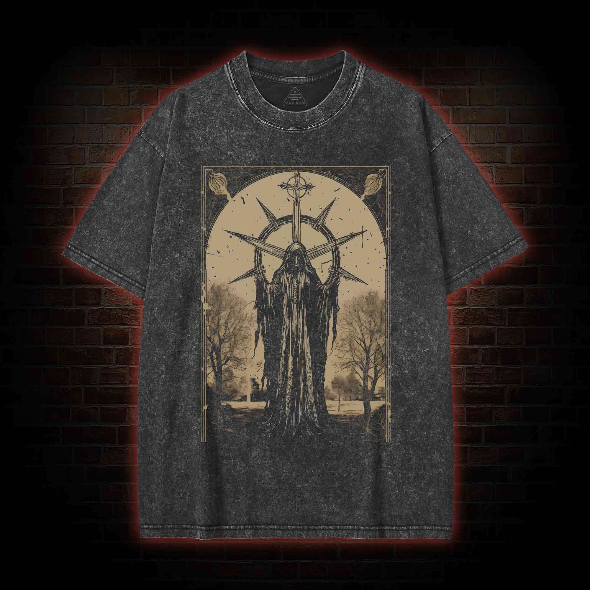 Death in Cloak Tarot Card Washed T-Shirt