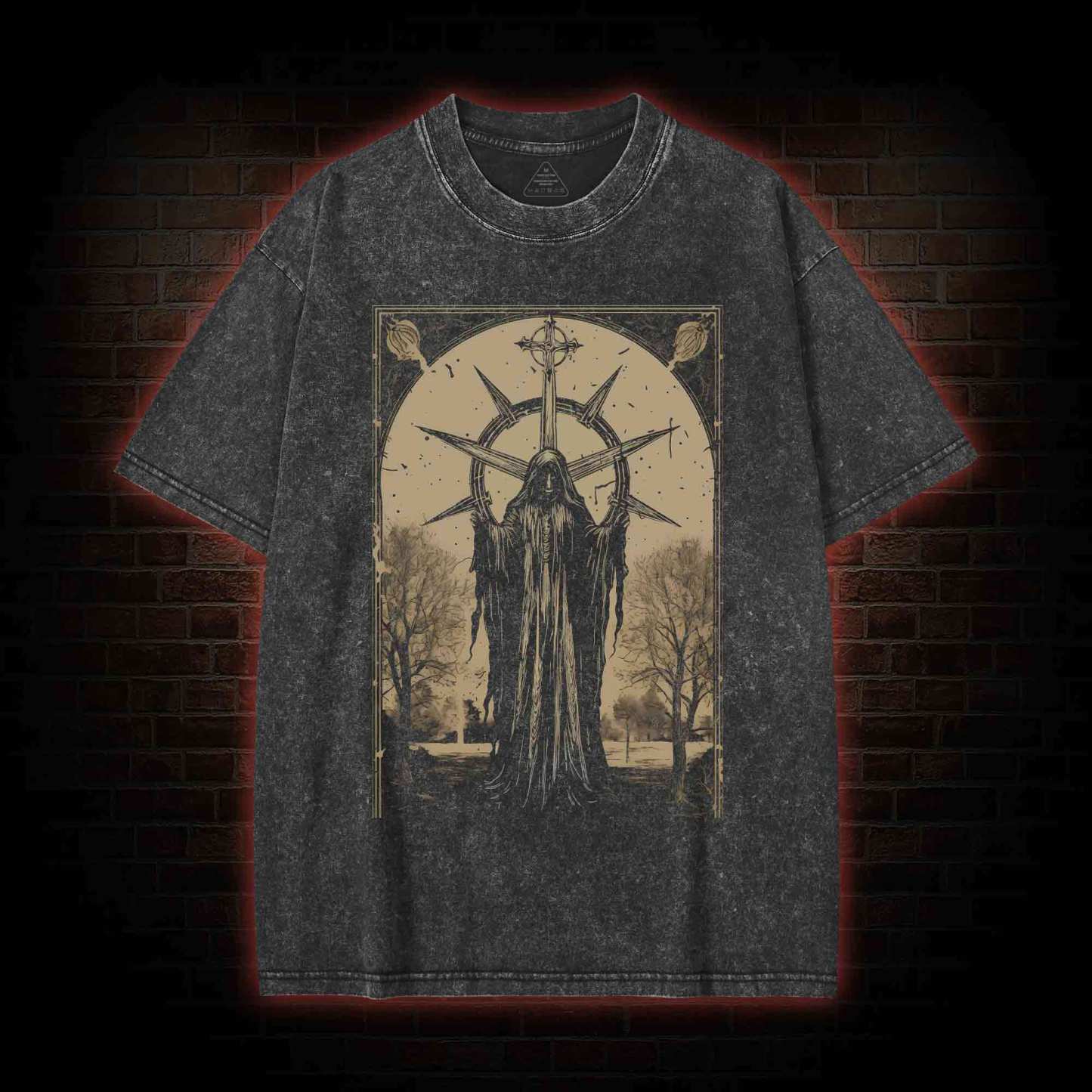 Death in Cloak Tarot Card Washed T-Shirt