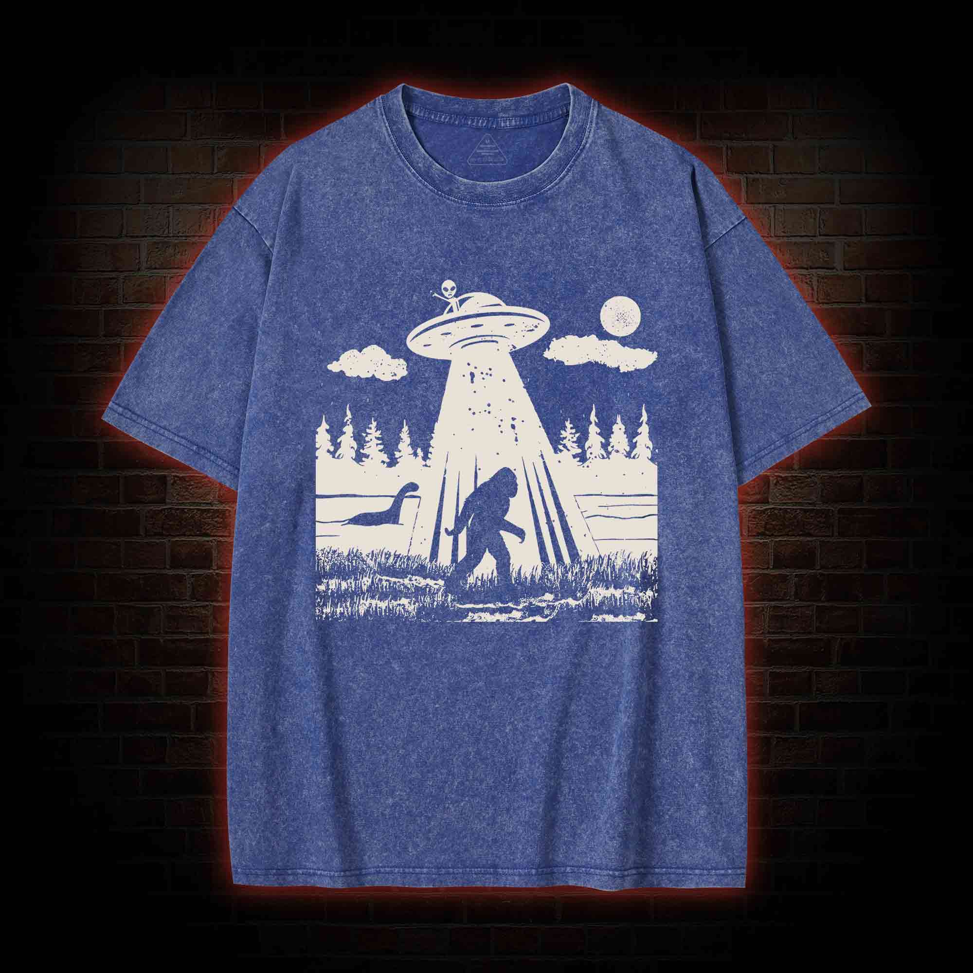 Bigfoot Sasquatch Alien UFO Loch Ness Monster Washed T-shirt