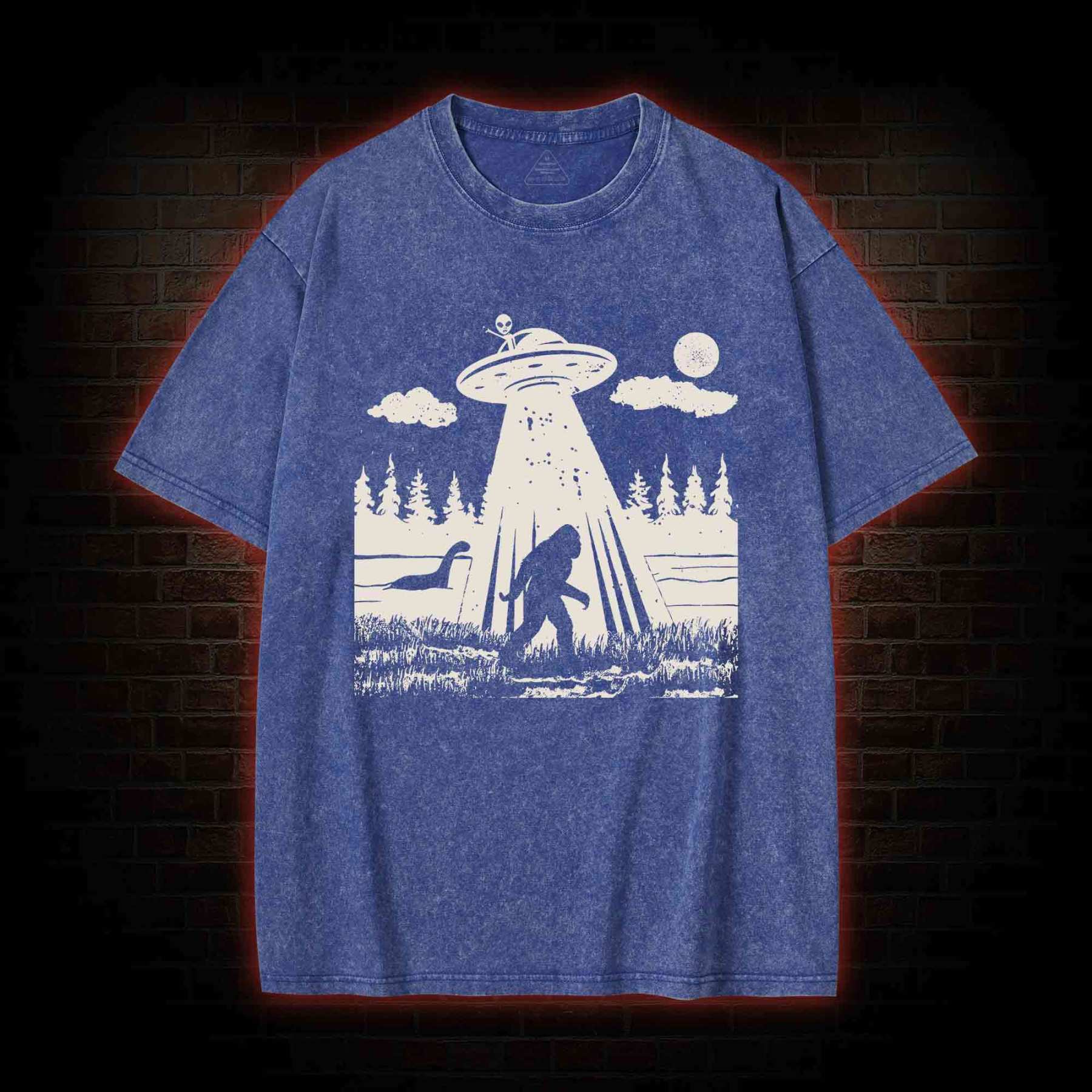 Bigfoot Sasquatch Alien UFO Loch Ness Monster Washed T-shirt