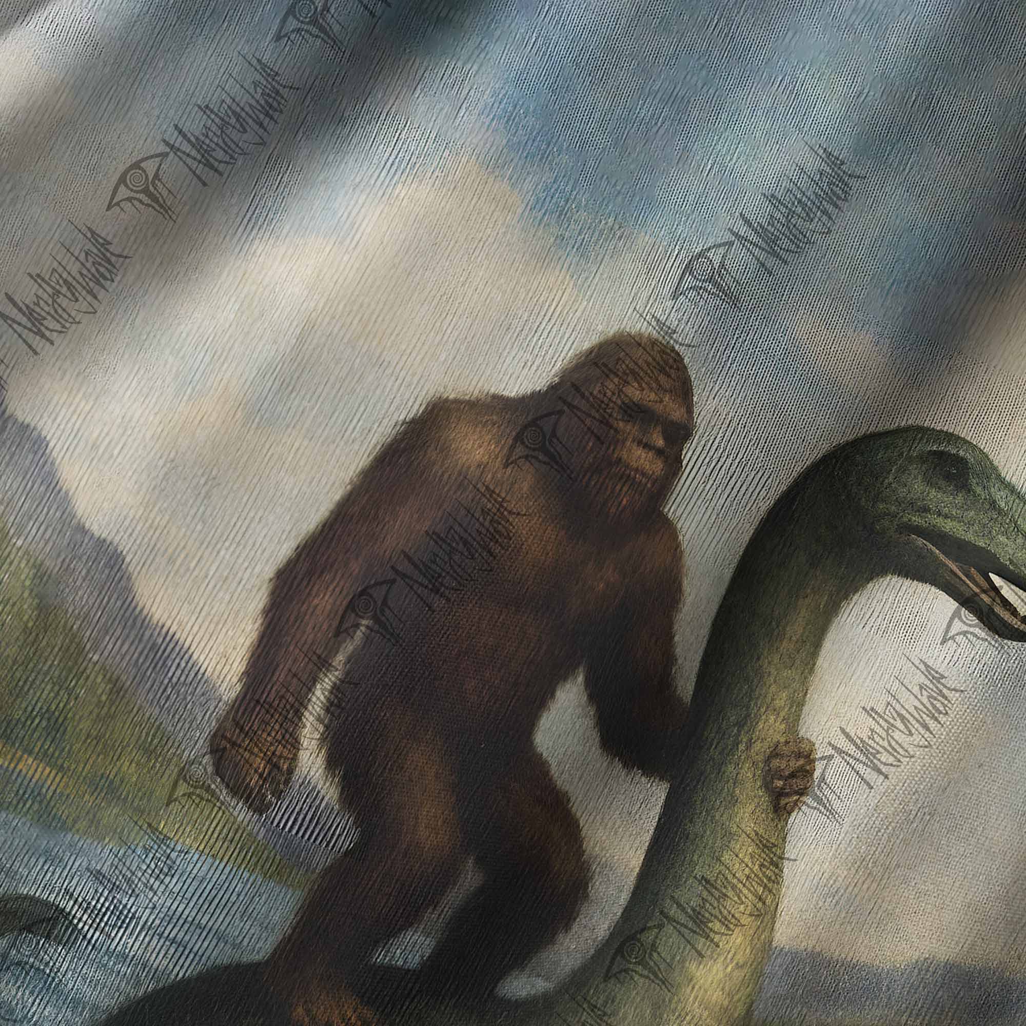 Bigfoot Riding Loch Ness Monster Button-up Shirt
