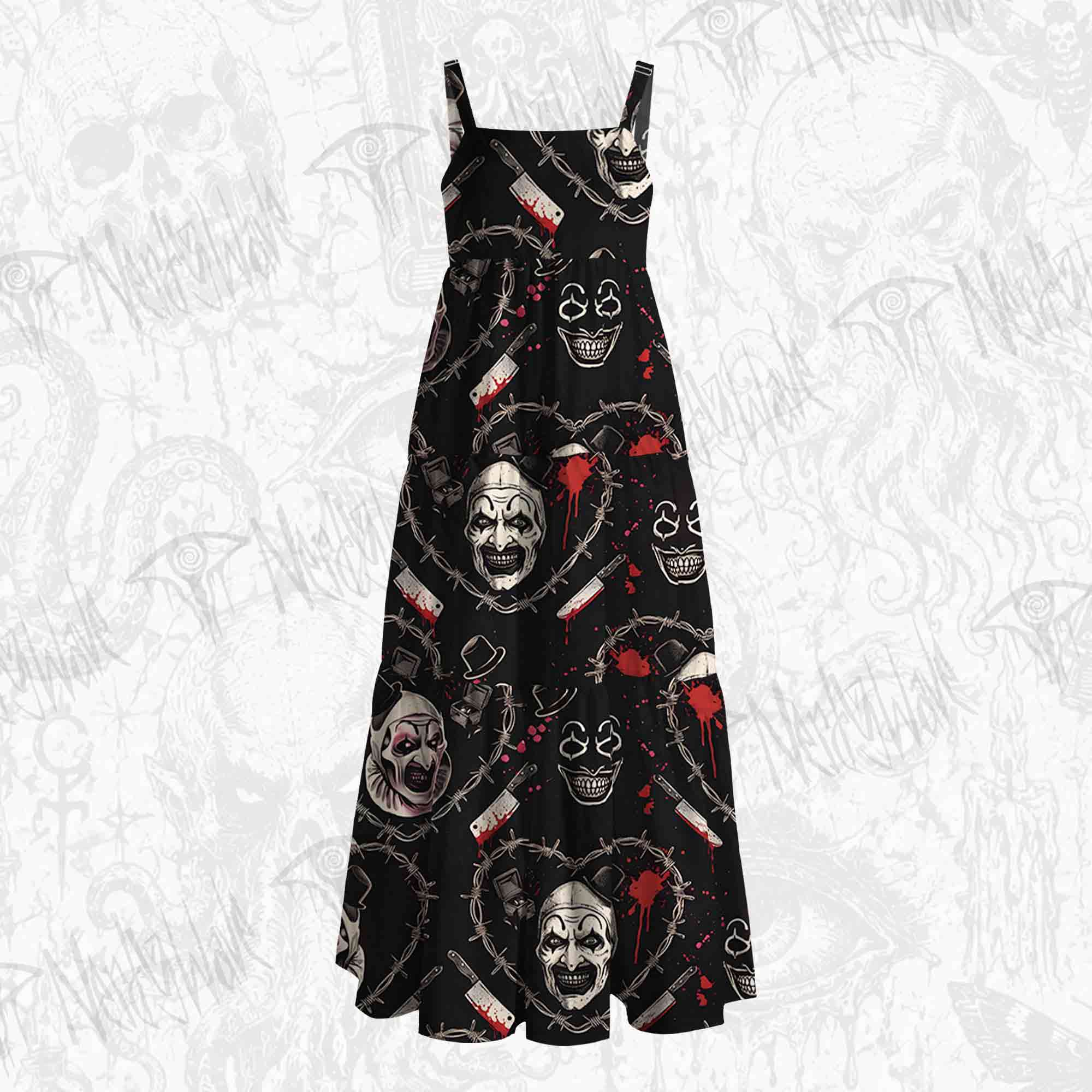 Barbed Wire Horror Clown Wide Straps Maxi Dress