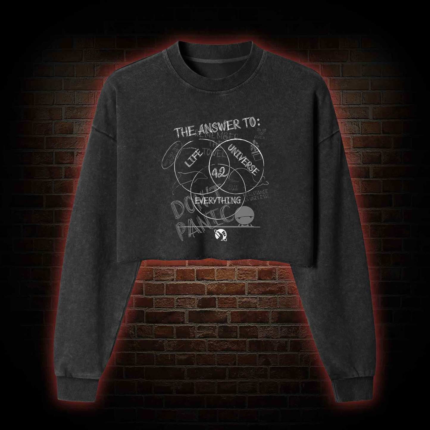 Life Universe Everything Washed Cropped Sweatshirts