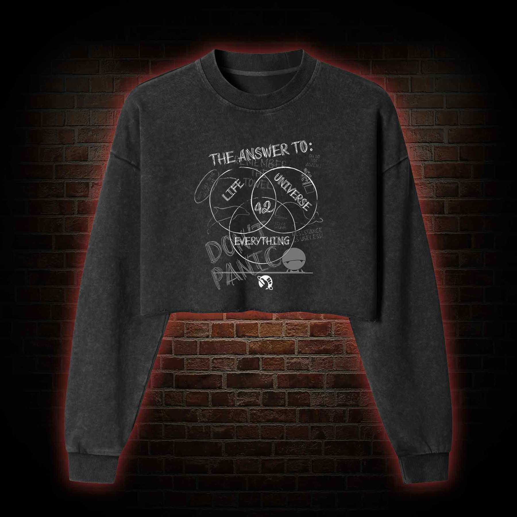 Life Universe Everything Washed Cropped Sweatshirts