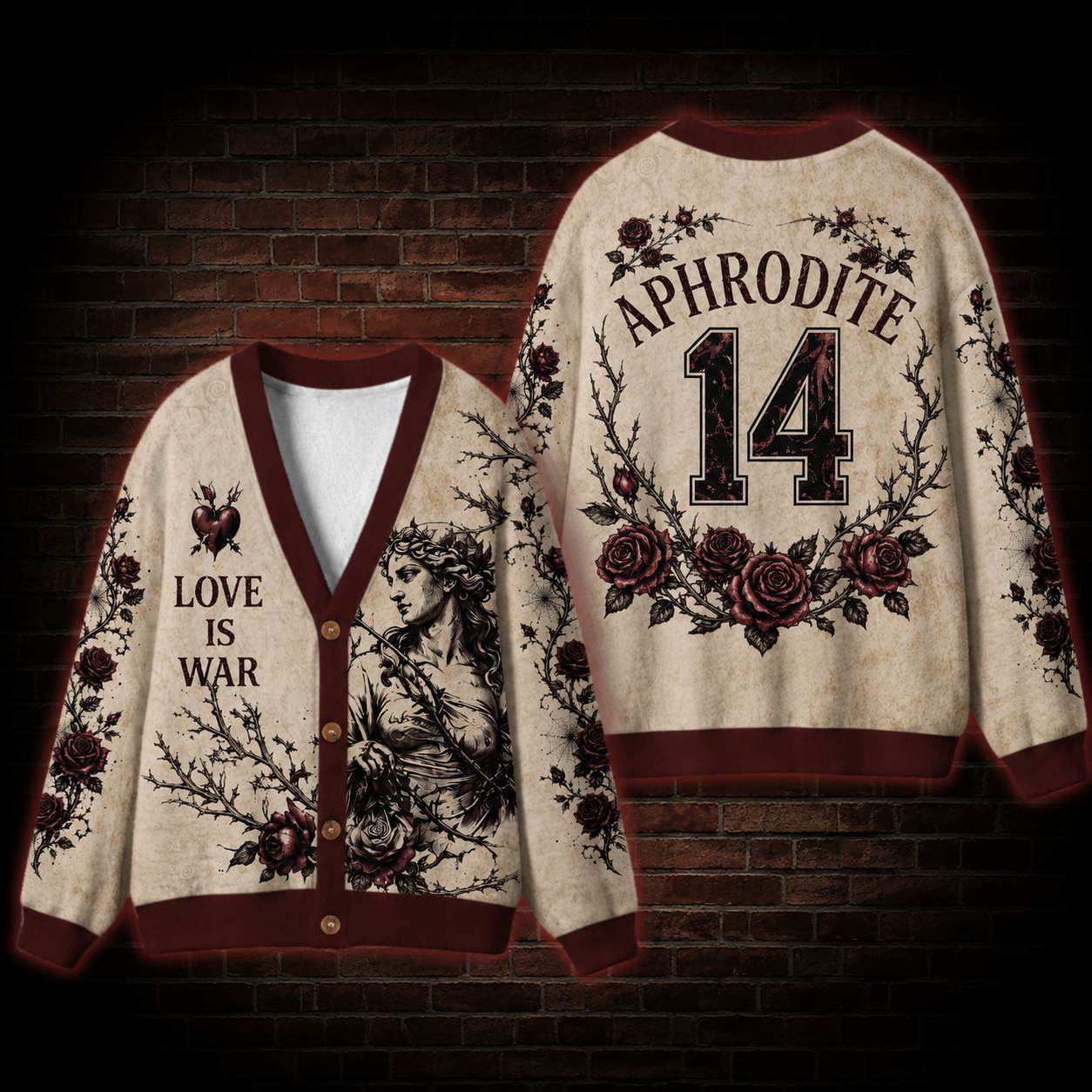 Love is War Greek Mythology Cardigan Sweater