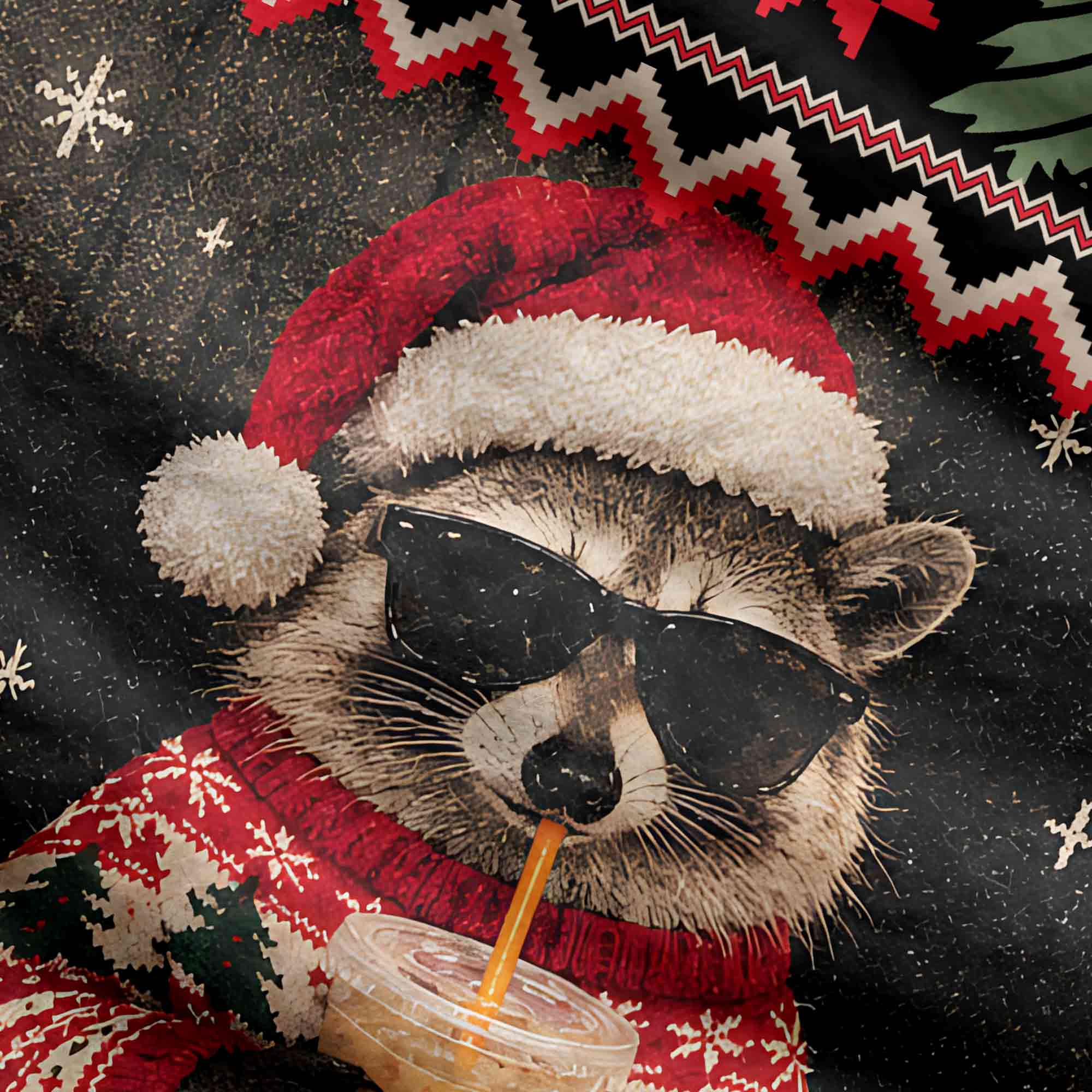 Festive Raccoon  drinks beverage Ugly Sweatshirts