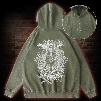 Hello Good Hunter Back Print Washed Hoodie