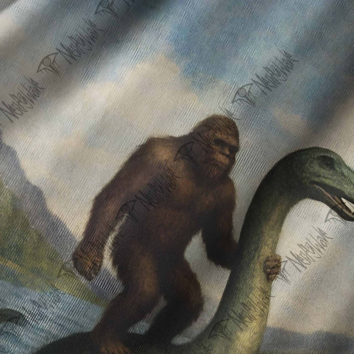 Bigfoot Riding Loch Ness Monster Button-up Shirt