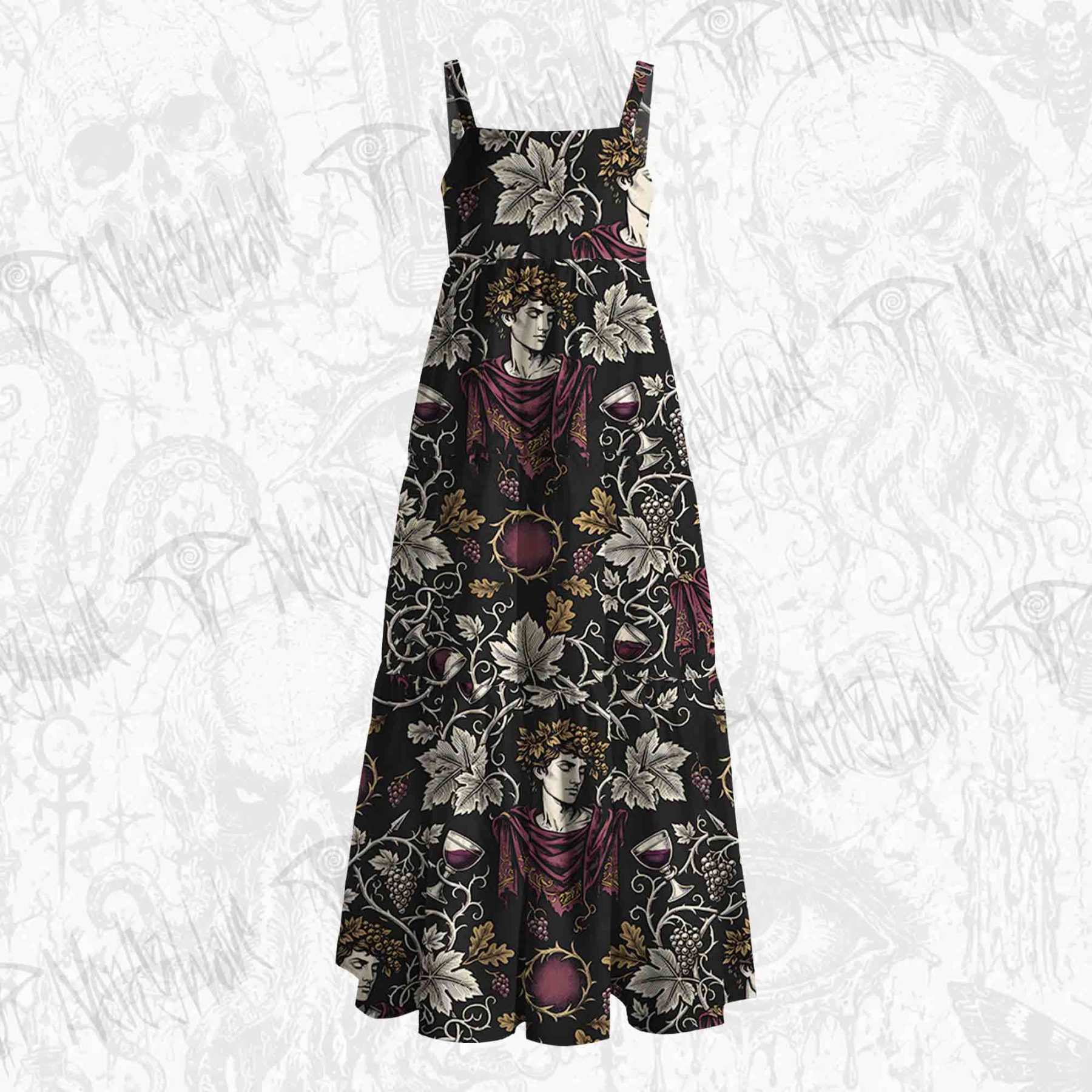 Vintage Dionysus Grape Wine God  Wide Straps Maxi Dress