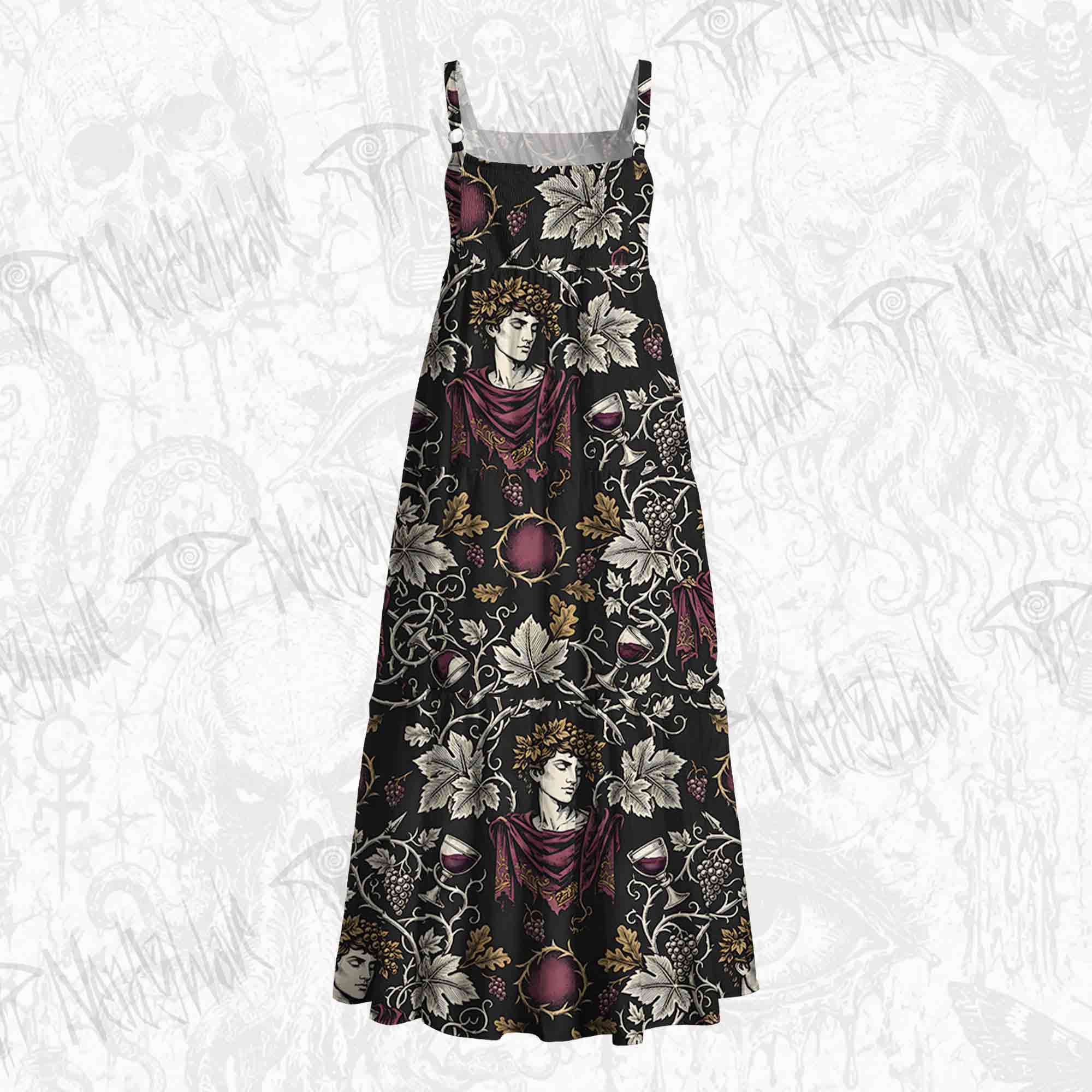 Vintage Dionysus Grape Wine God  Wide Straps Maxi Dress
