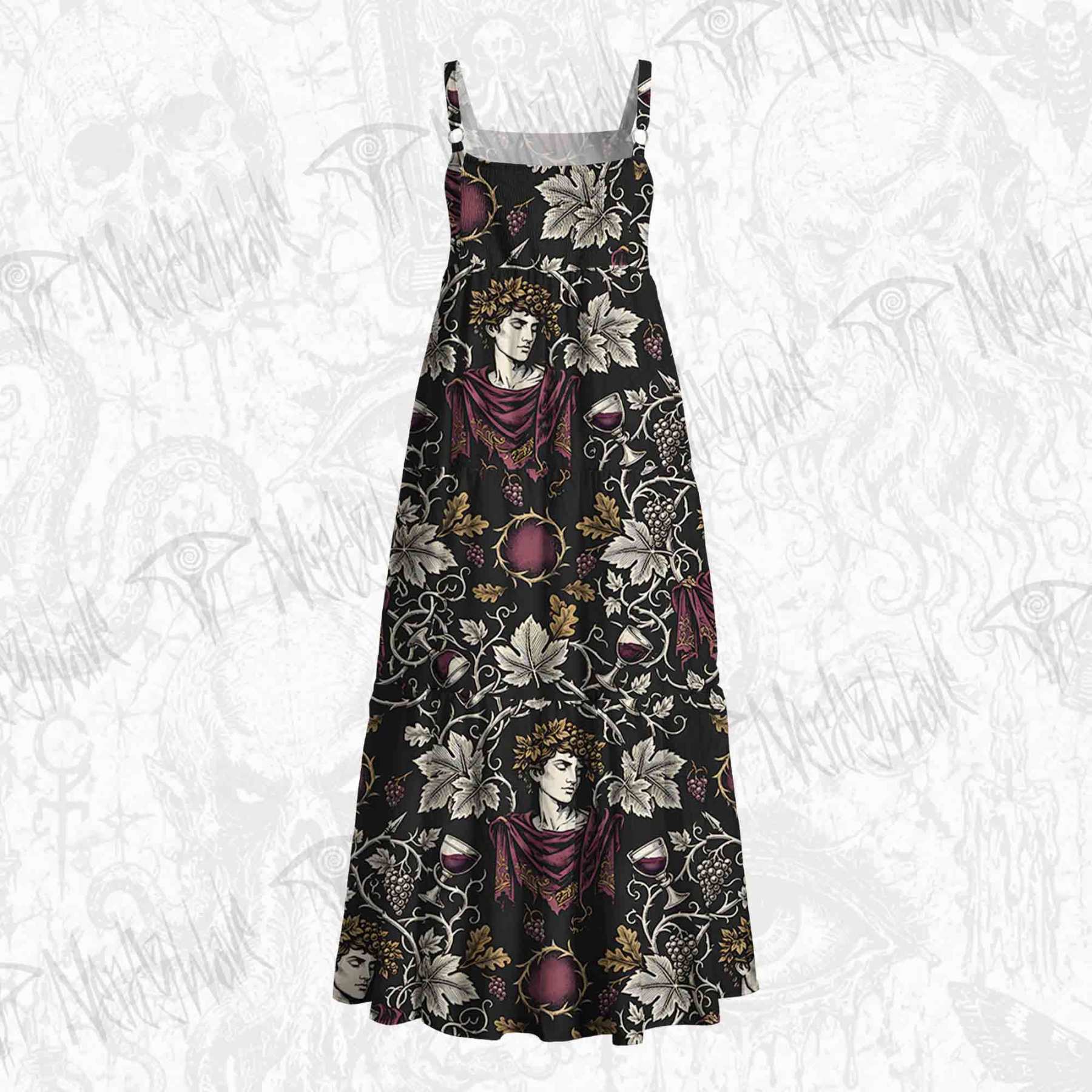 Vintage Dionysus Grape Wine God  Wide Straps Maxi Dress