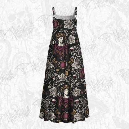 Vintage Dionysus Grape Wine God  Wide Straps Maxi Dress