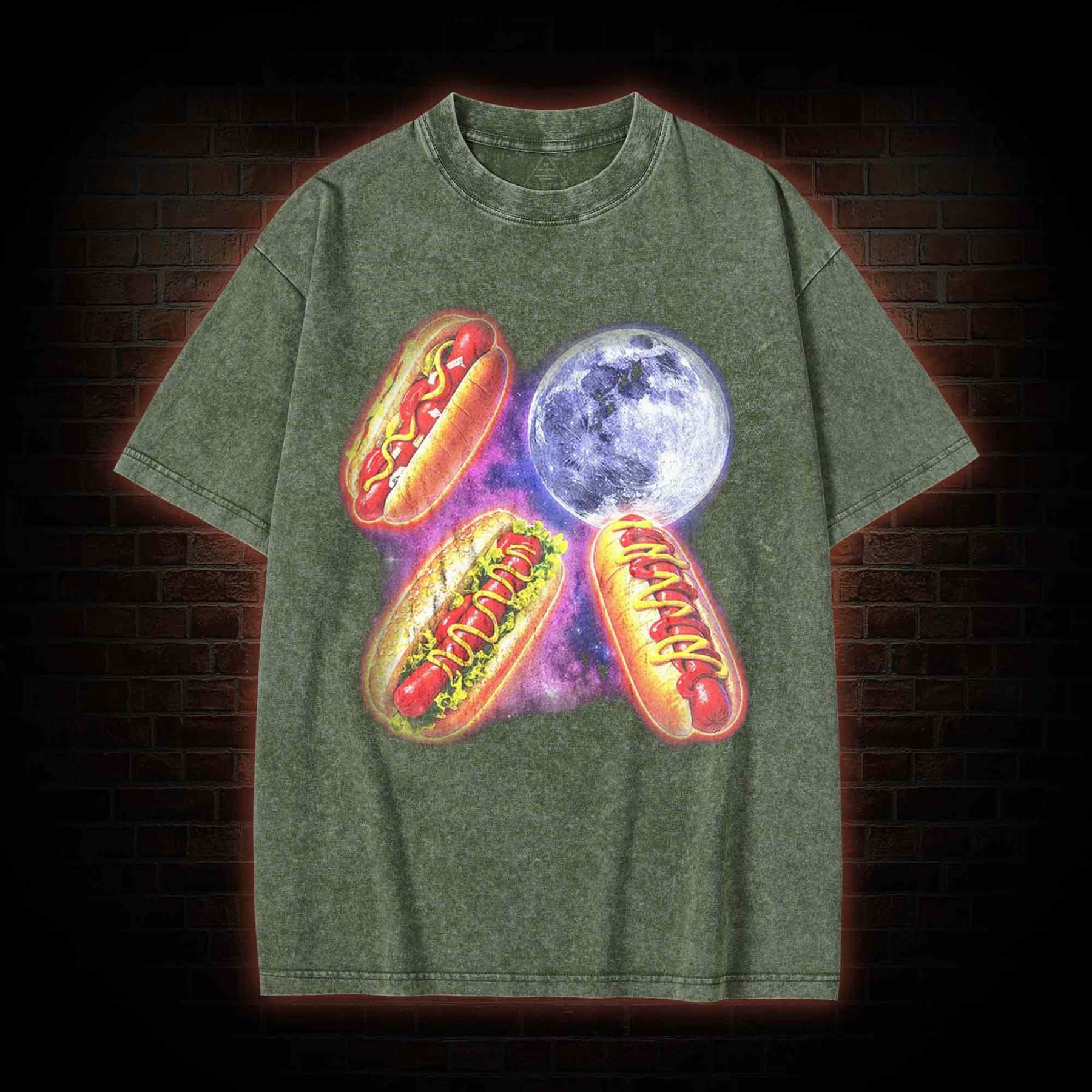 Vintage Retro Hot Dog Moon Washed T-shirt