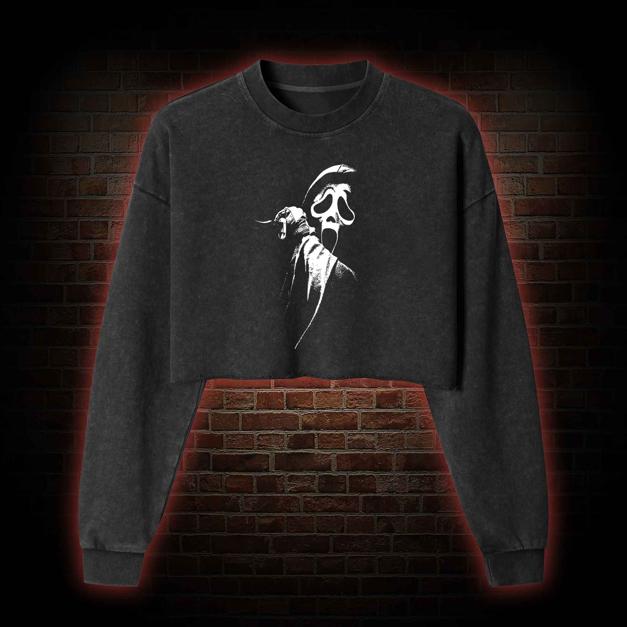 What's Your Favorite Scary Movie Washed Cropped Sweatshirts
