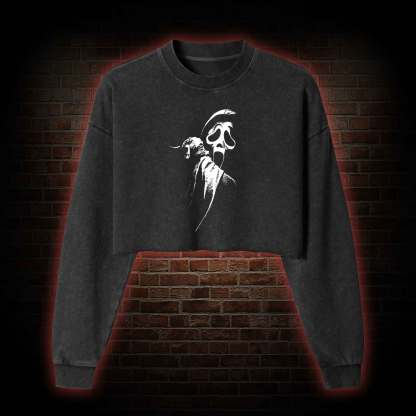 What's Your Favorite Scary Movie Washed Cropped Sweatshirts