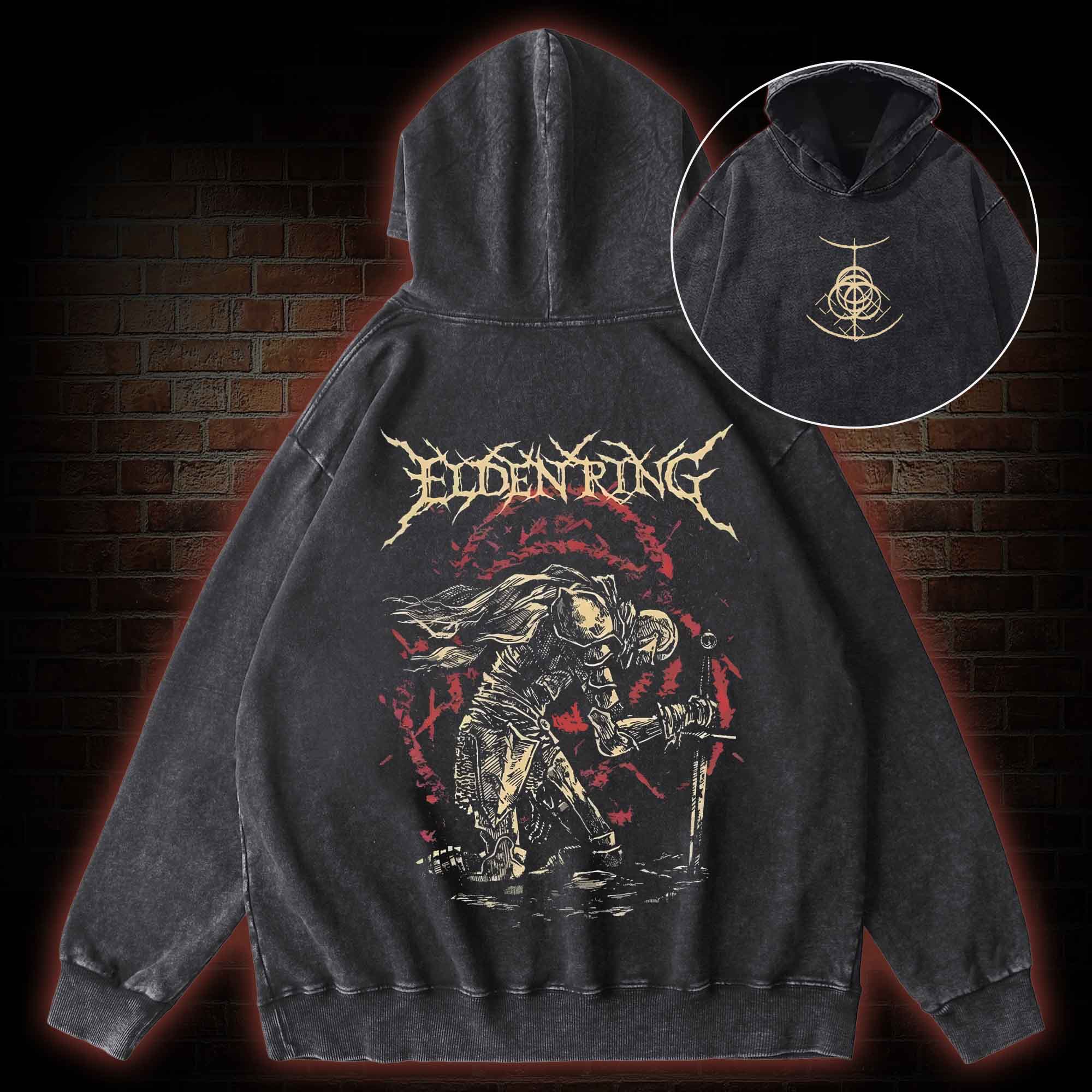 Golden Order Back Print Washed Hoodie