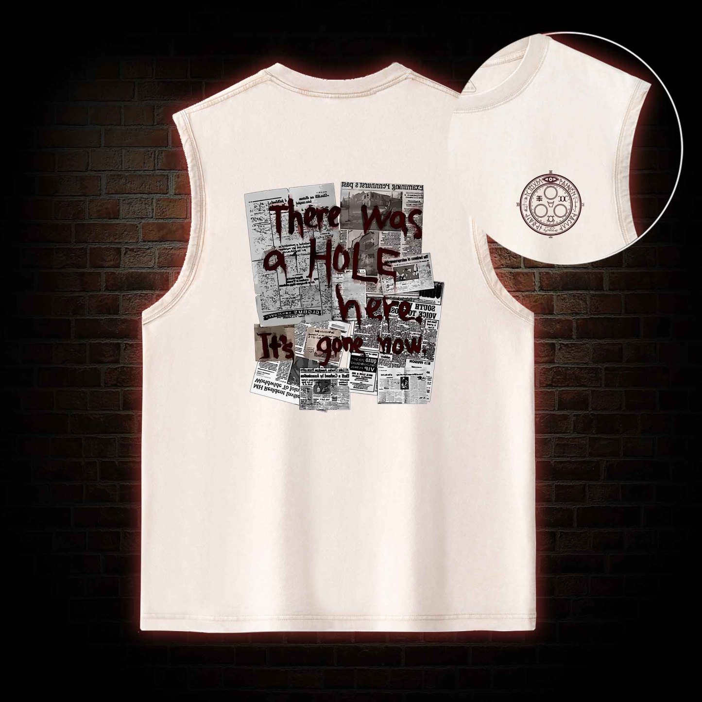 There Was a Hole Back Print Washed Tank Top