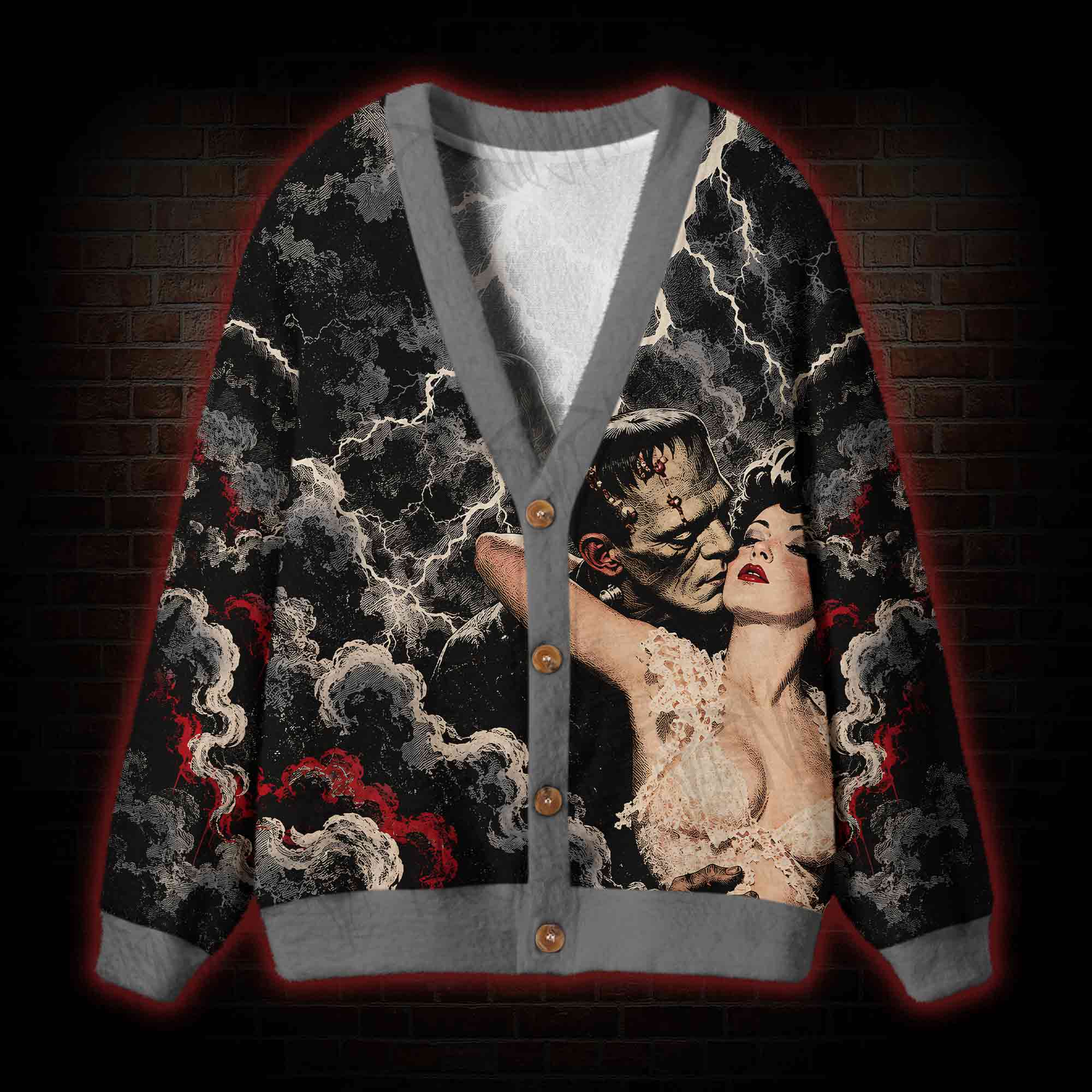 Crimson Monster Kiss Cardigan Sweater