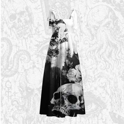 Skull Splatter Art Tie Shoulder Maxi Dress