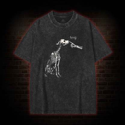 Boop Dog Skeleton Halloween Washed T-shirt