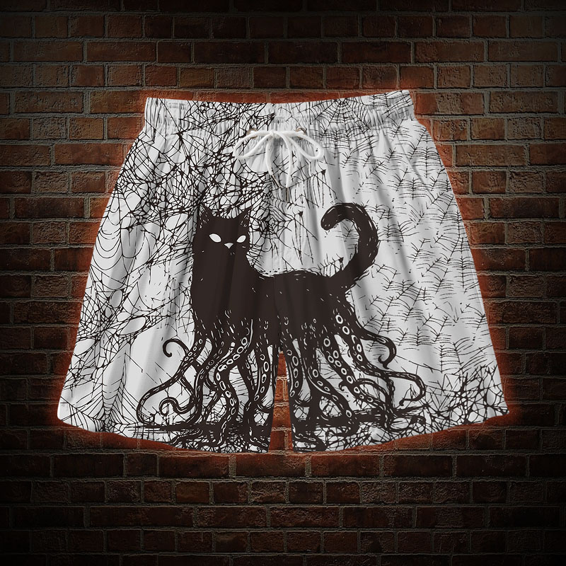 Octopus And Black Cat Mens Swim Trunks