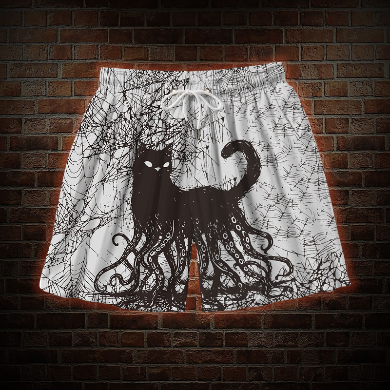 Octopus And Black Cat Mens Swim Trunks