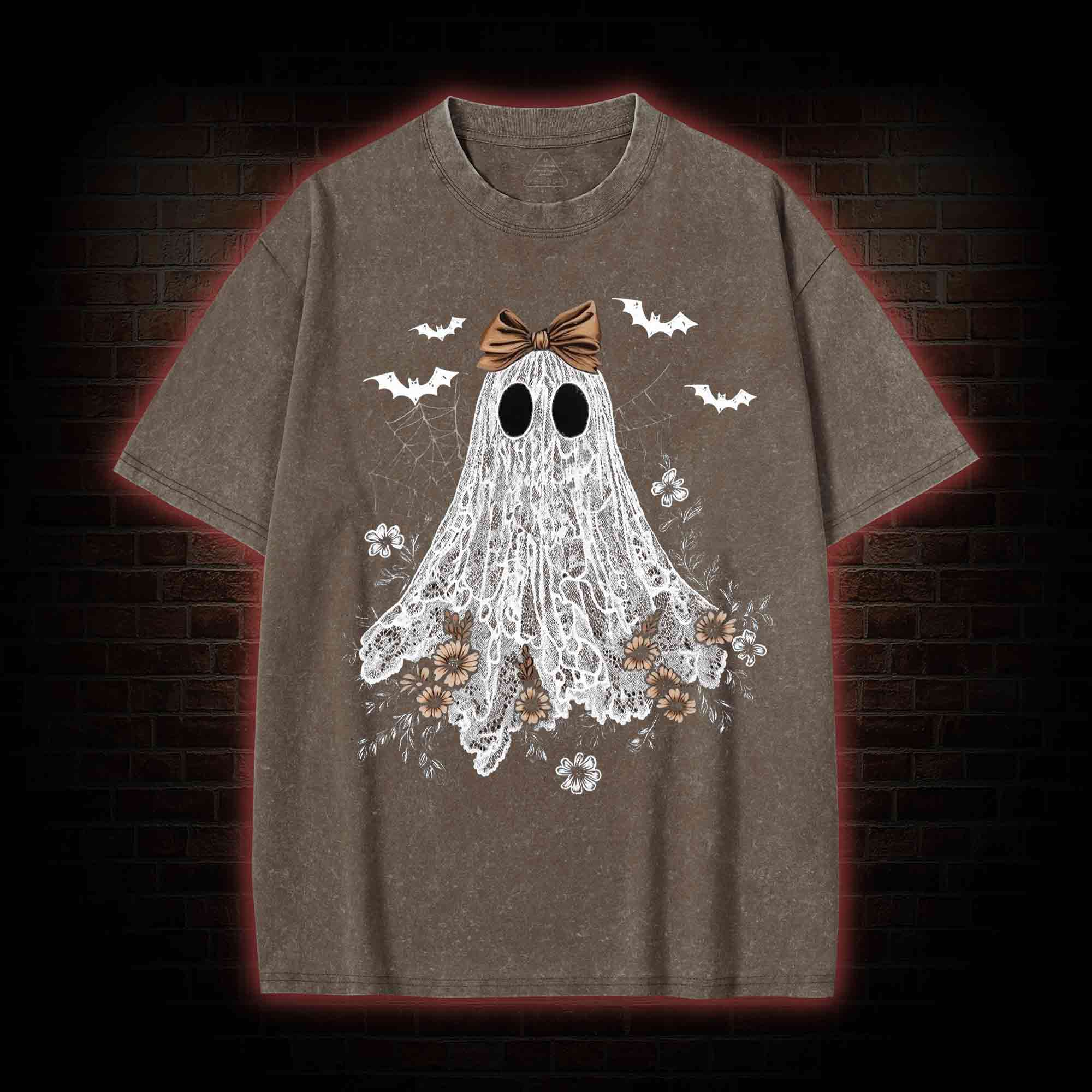Floral Cute Halloween Ghost Washed T-shirt