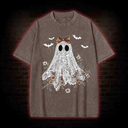 Floral Cute Halloween Ghost Washed T-shirt