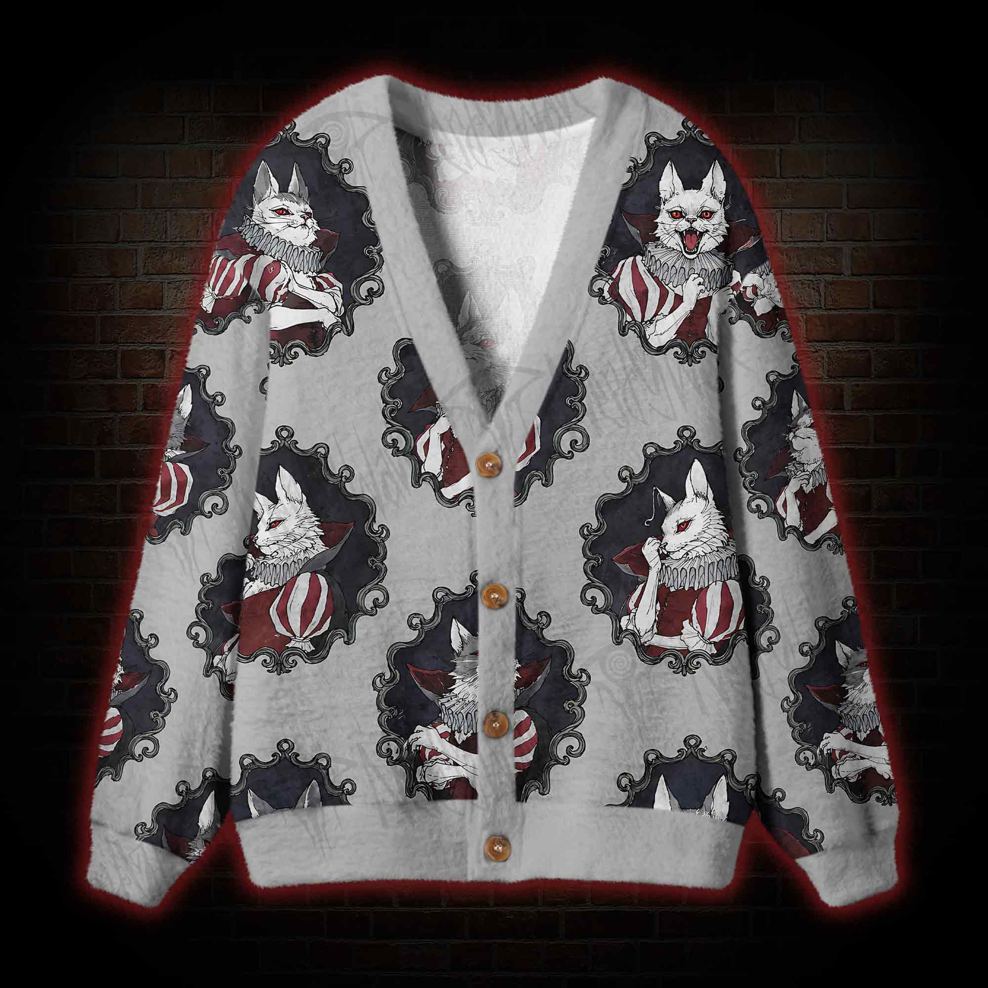 Vampire Cat Portraits Cardigan Sweater