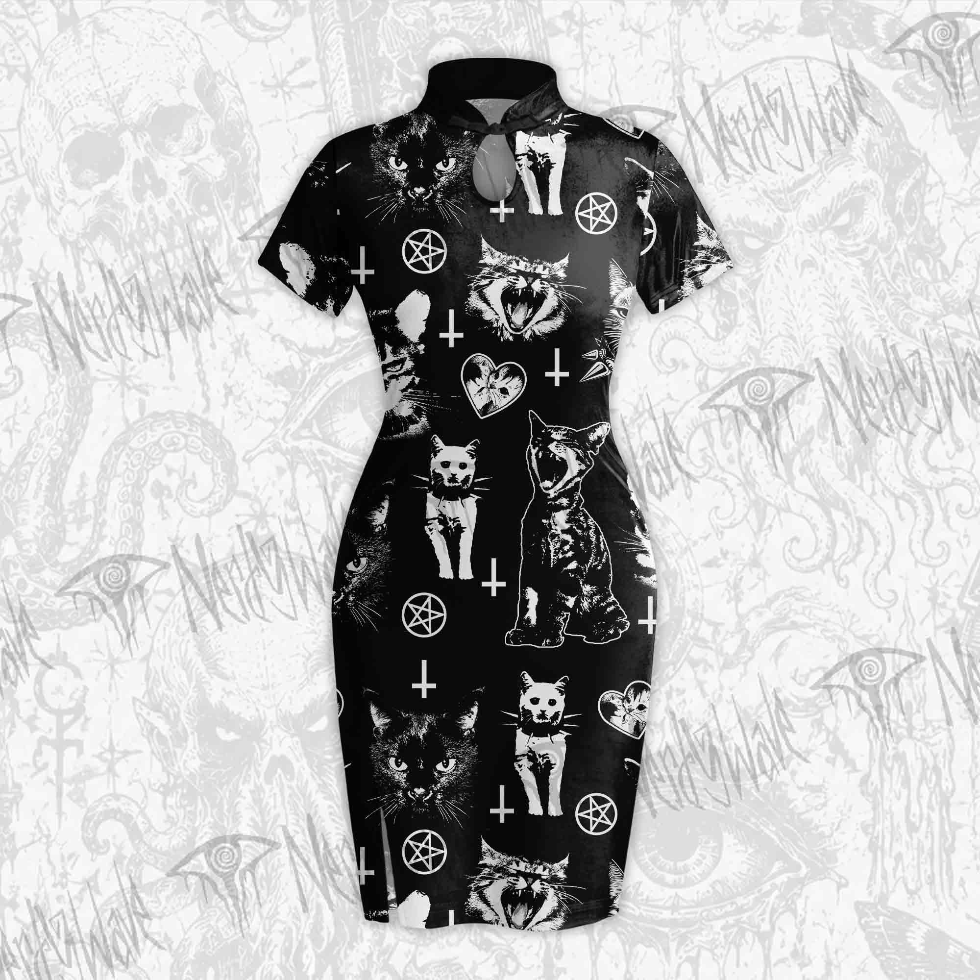 Cats Velvet Mini Dress