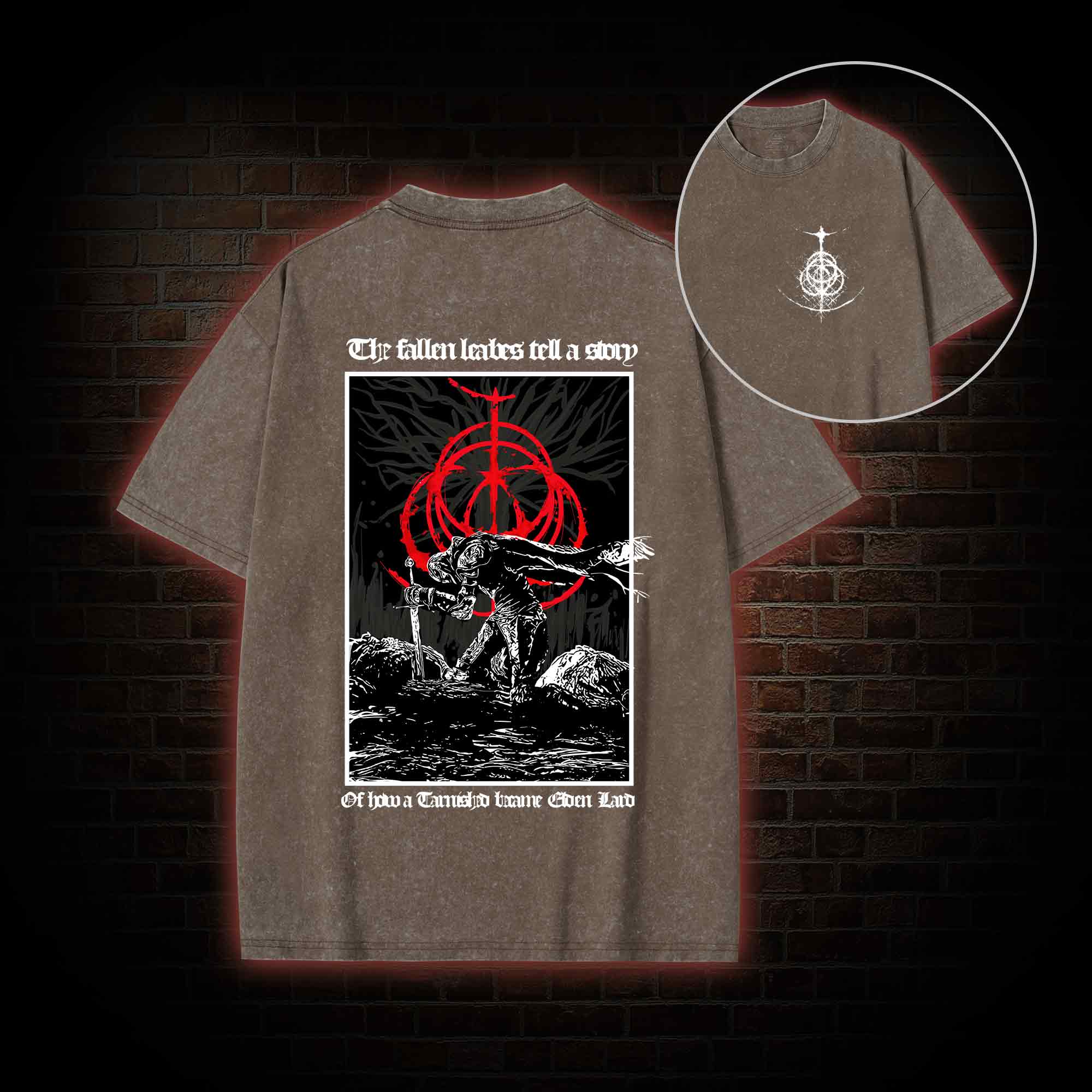 The Fallen Leaves Tell a Story Back Print Washed T-shirt