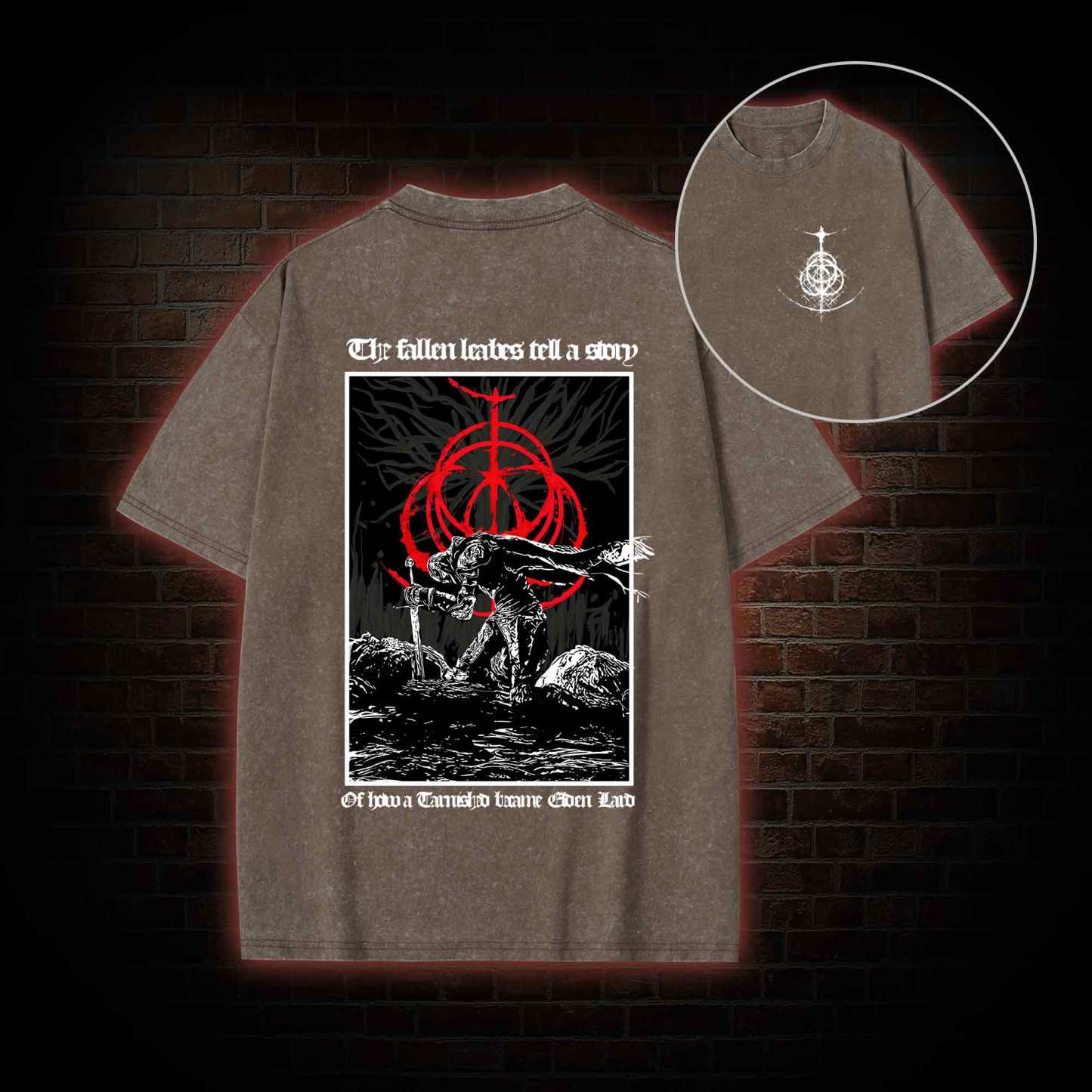 The Fallen Leaves Tell a Story Back Print Washed T-shirt