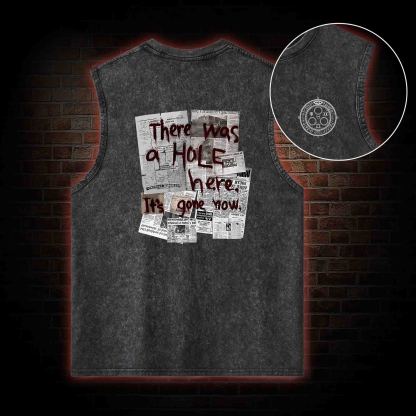 There Was a Hole Back Print Washed Tank Top