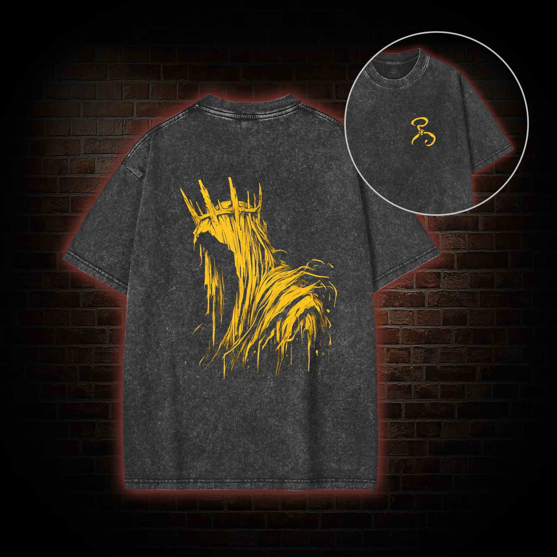 The King in Yellow Cthulhu Back Print Washed T-shirt