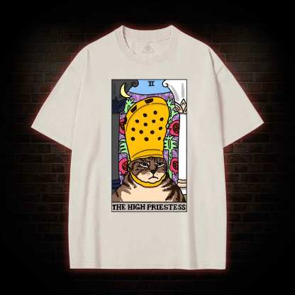 The High Priestess Cat Washed T-shirt