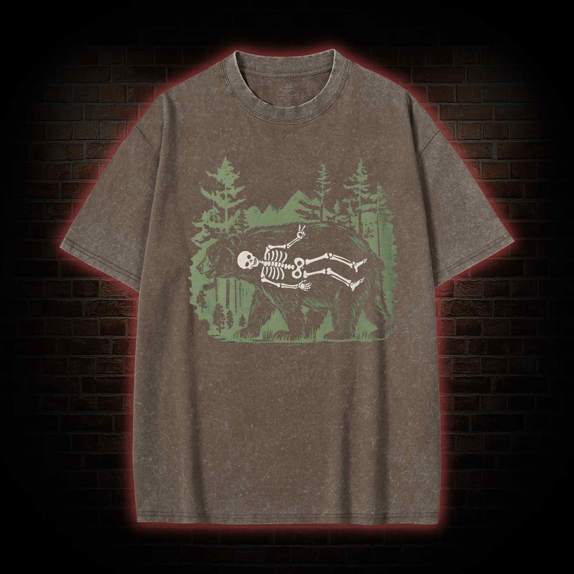 Funny Bear Skeleton Washed T-shirt