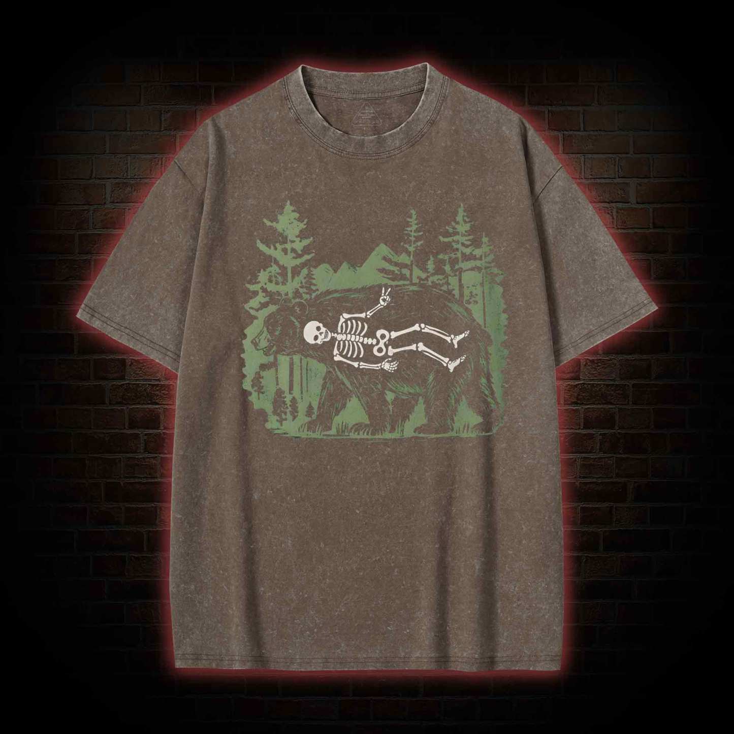 Funny Bear Skeleton Washed T-shirt
