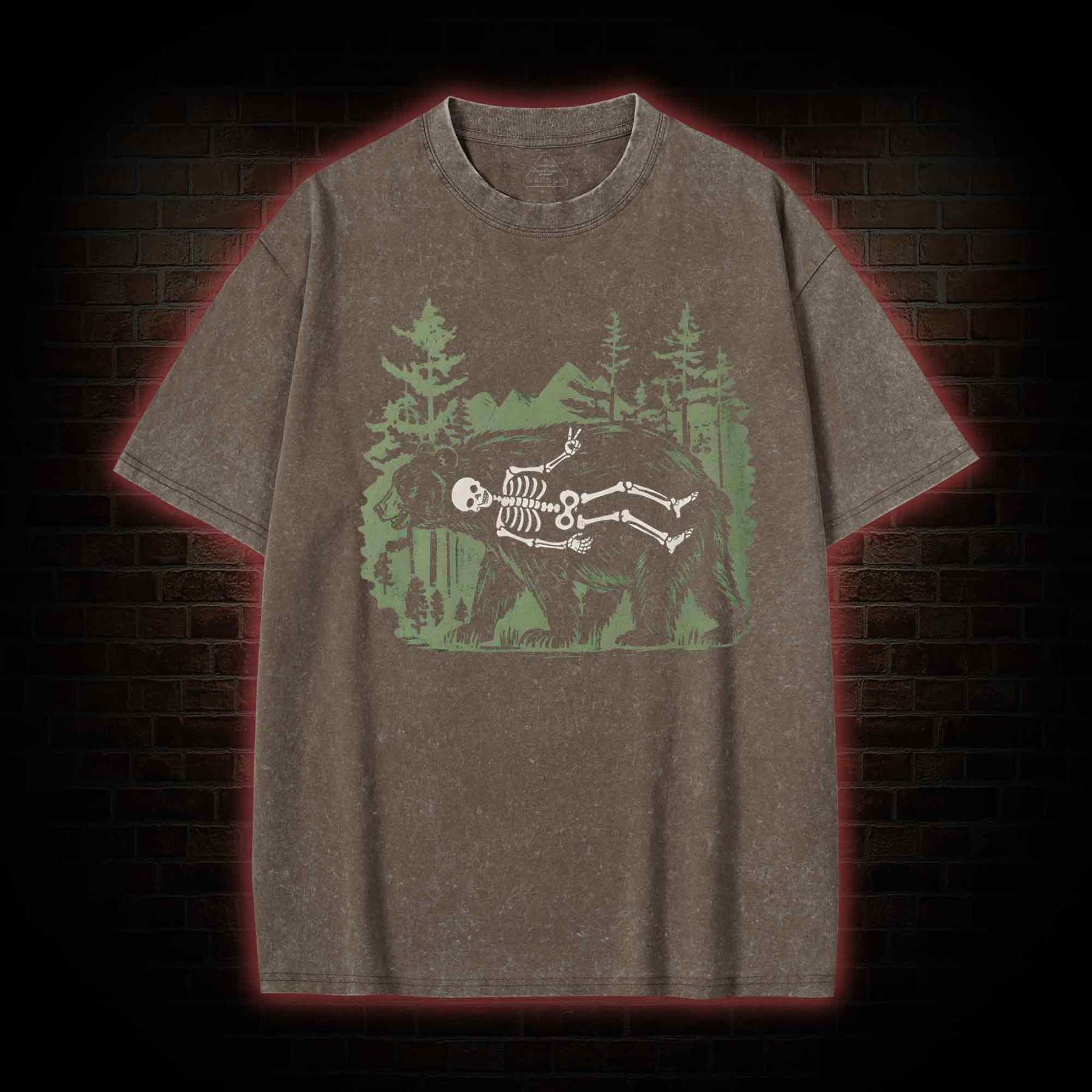 Funny Bear Skeleton Washed T-shirt
