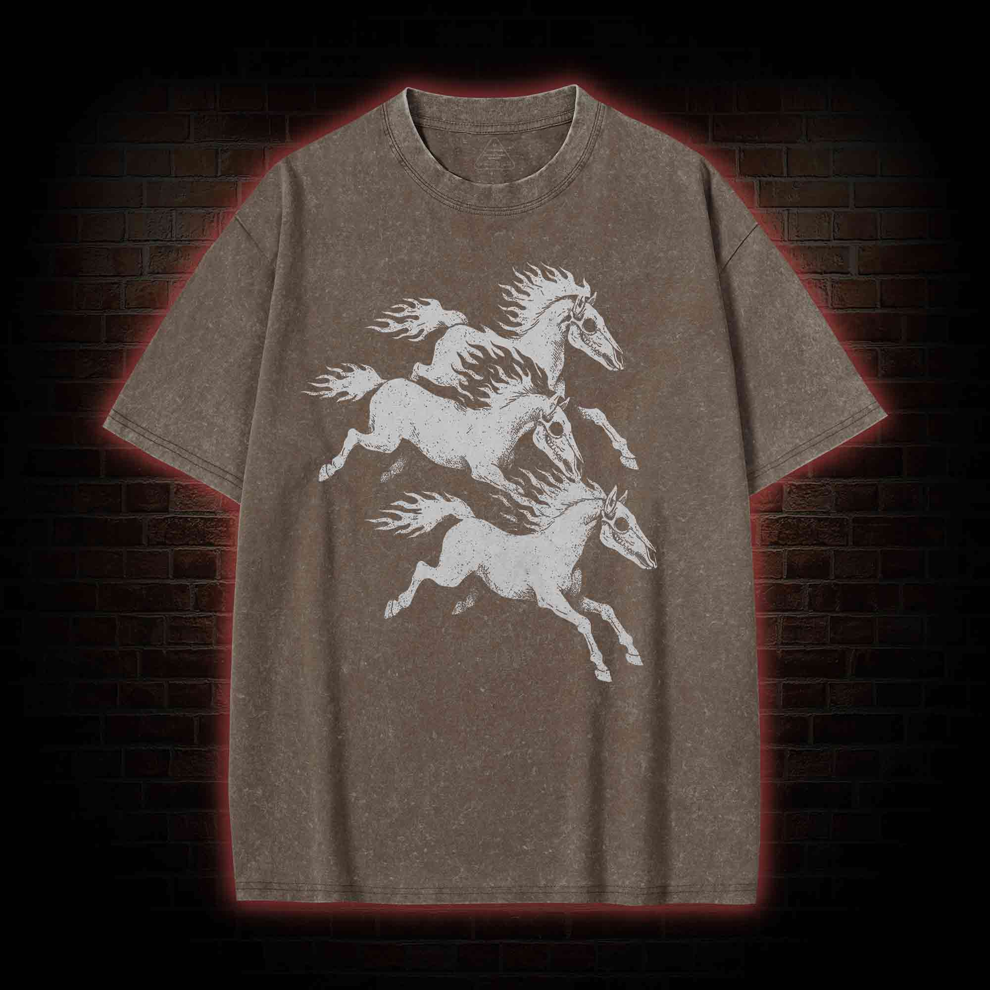 Flaming Skeleton Horses Washed T-shirt