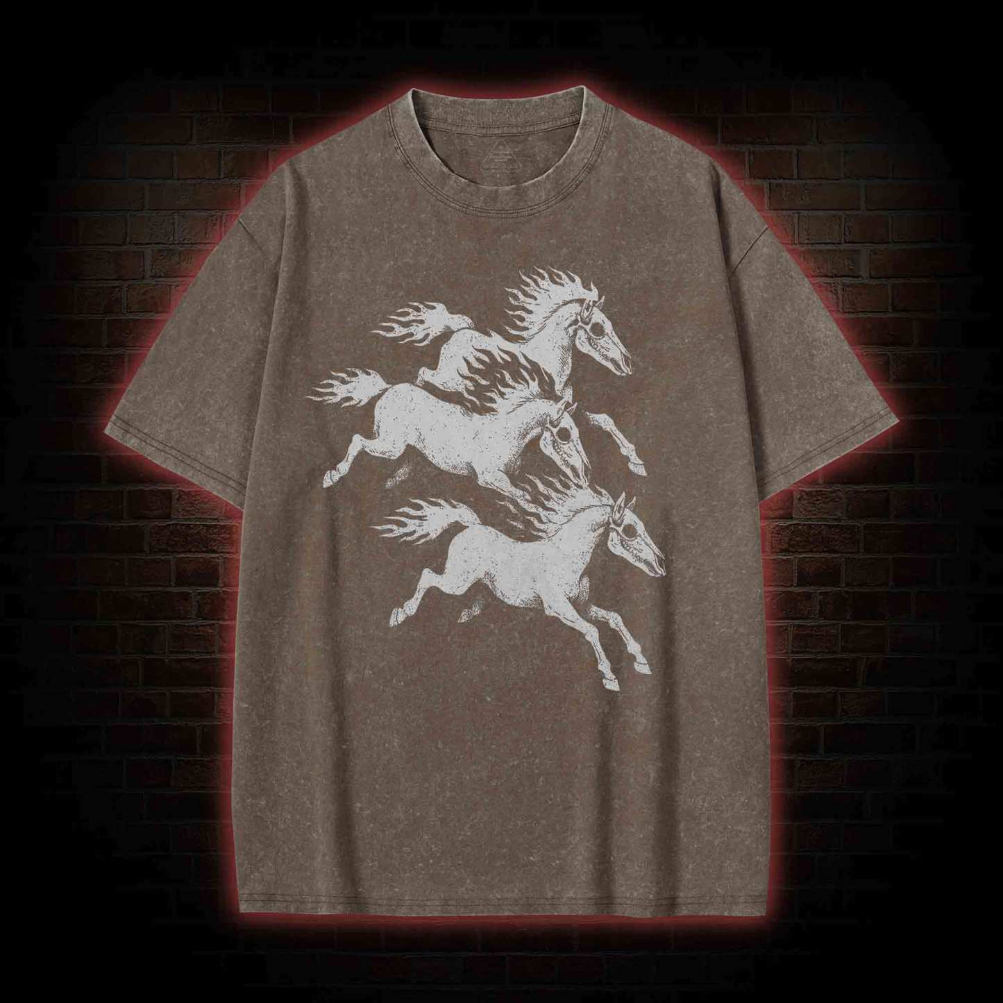Flaming Skeleton Horses Washed T-shirt