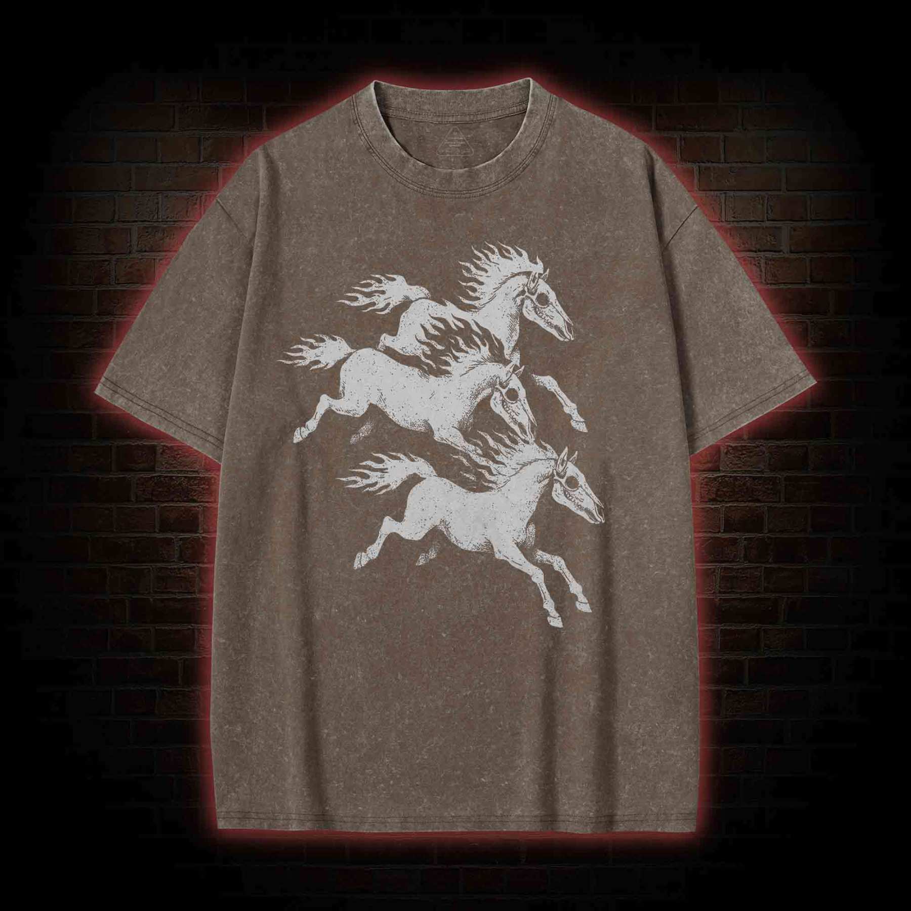 Flaming Skeleton Horses Washed T-shirt