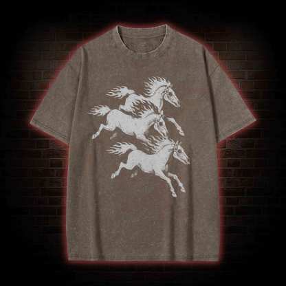 Flaming Skeleton Horses Washed T-shirt