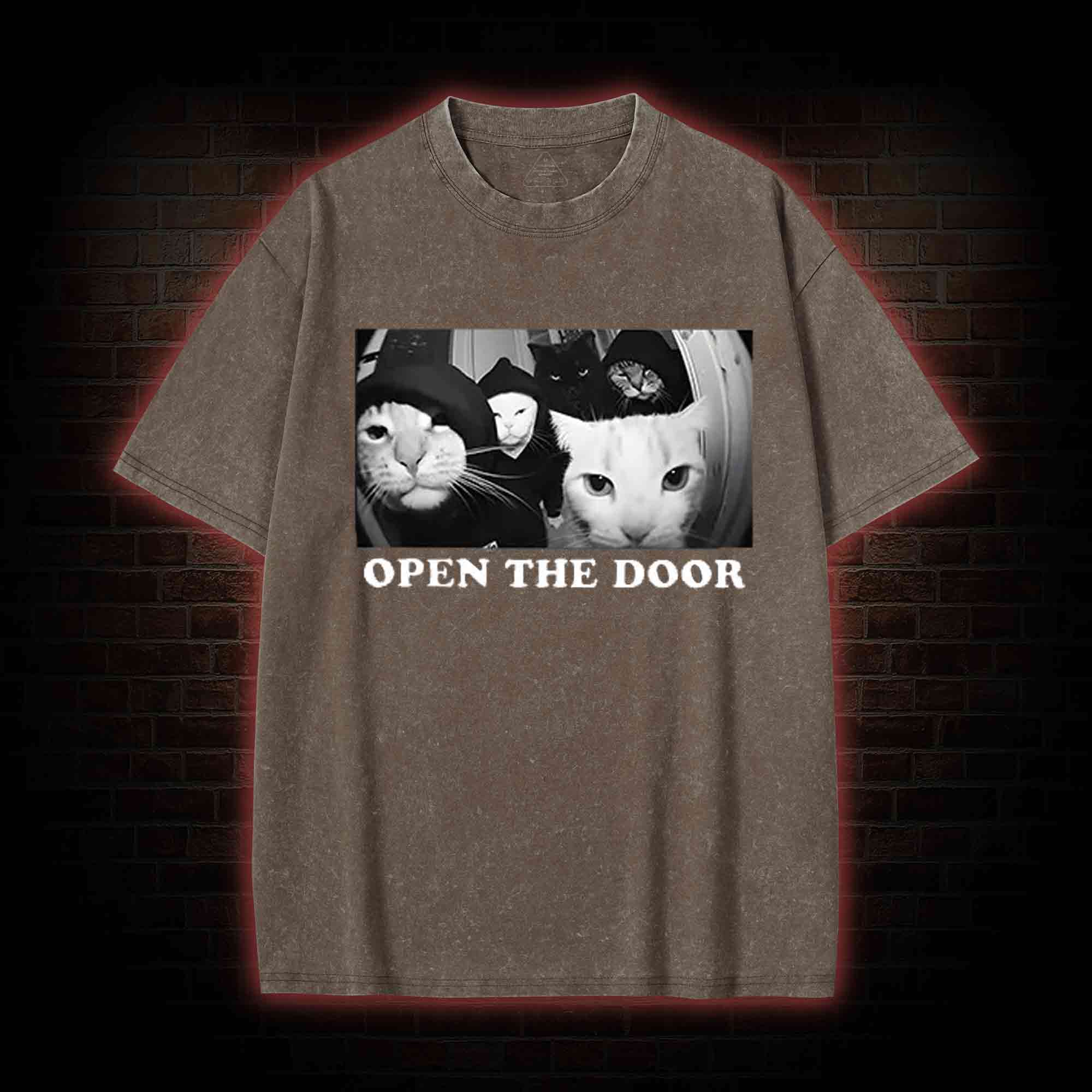Cats Open Door Washed T-shirt