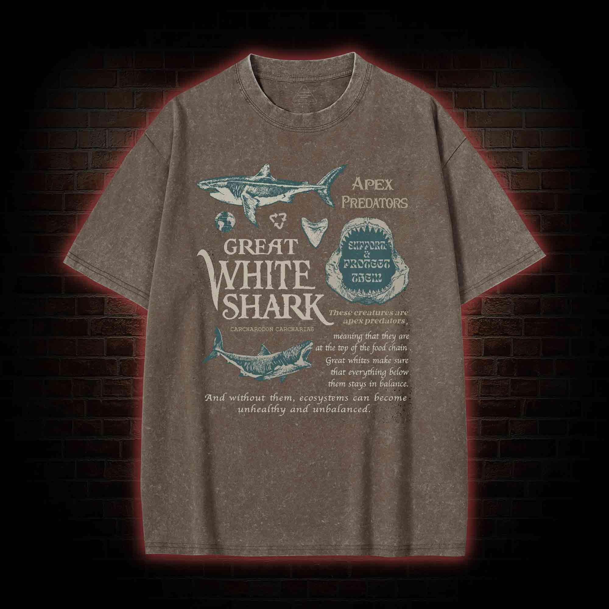 Great White Shark Washed T-shirt