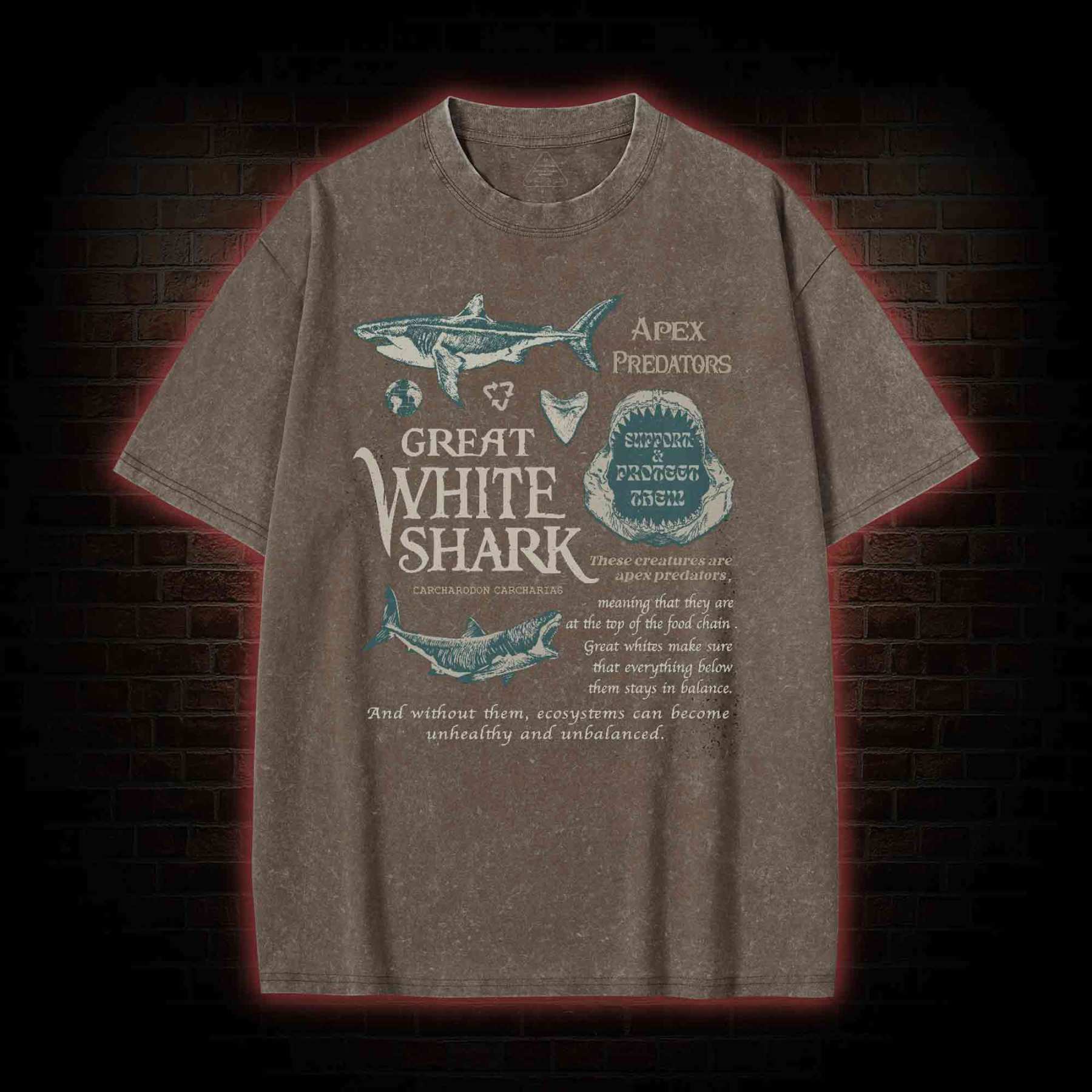 Great White Shark Washed T-shirt