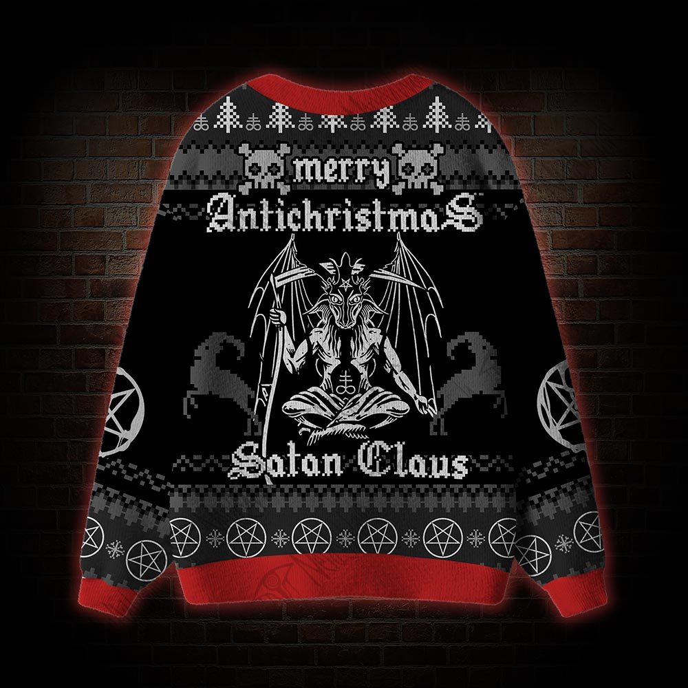 Merry Antichristmas Satan Claus Satanic Cardigan Sweater