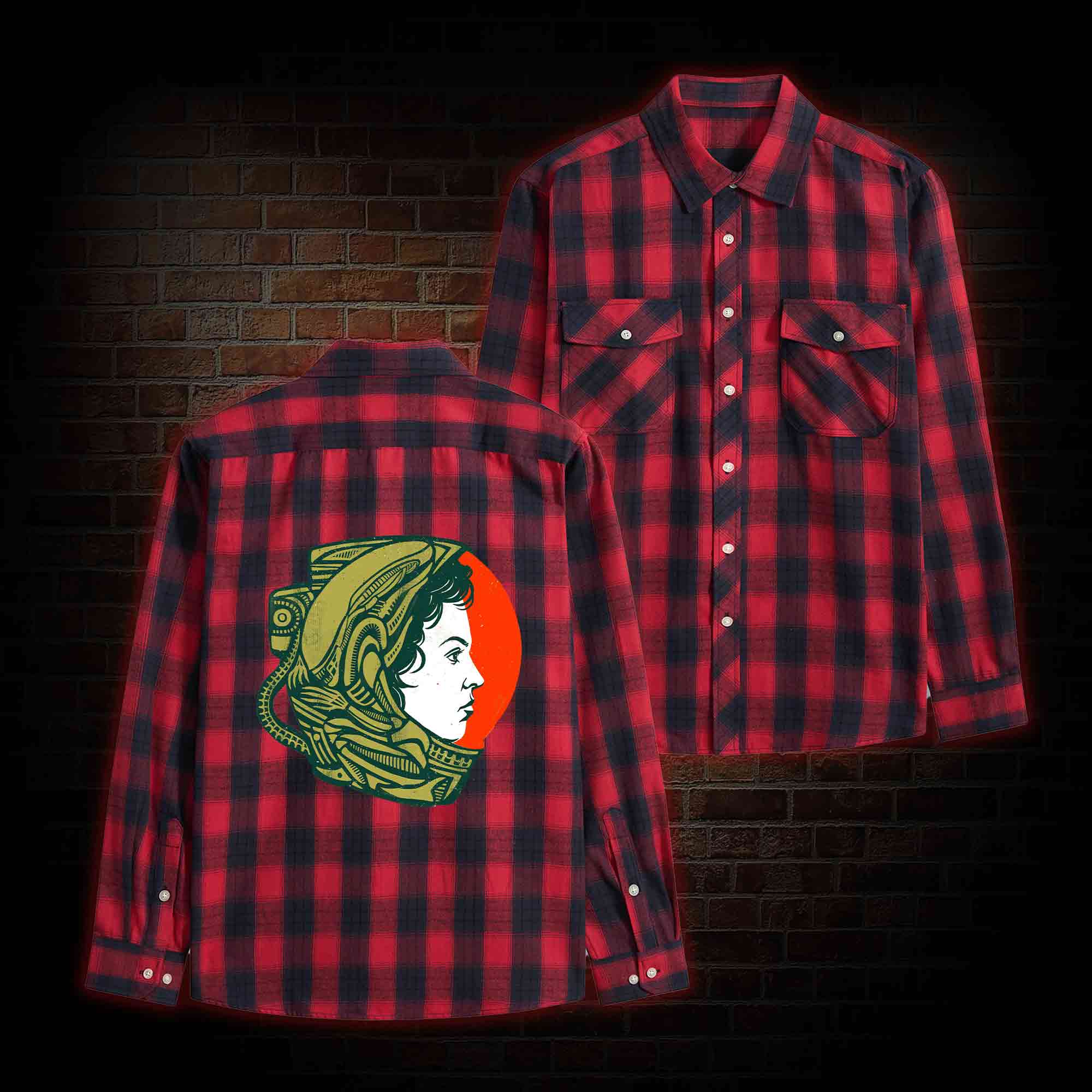 Retro Style Alien Unisex Flannel Shirt