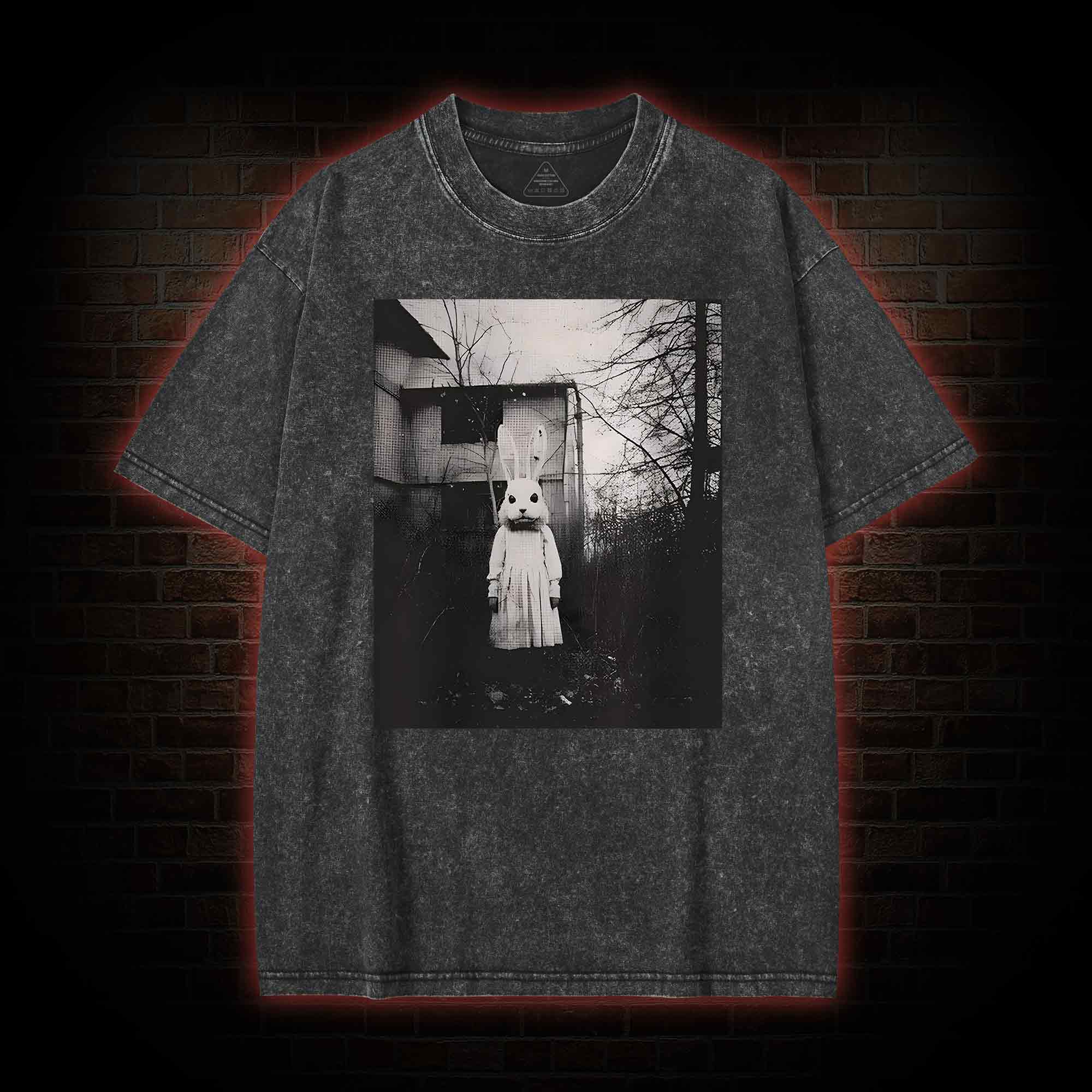 Scary Rabbit Doll Washed T-shirt