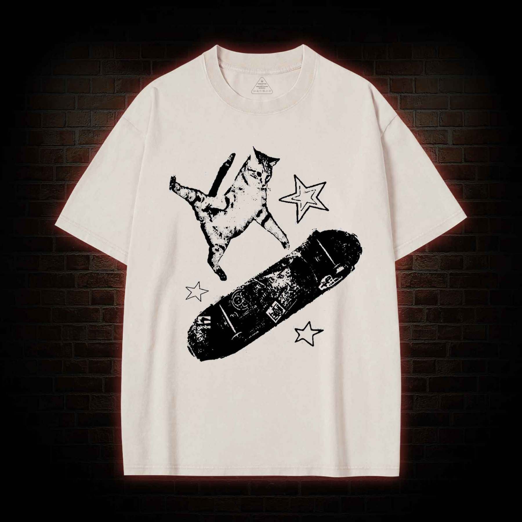 Skateboard Cat Washed T-shirt
